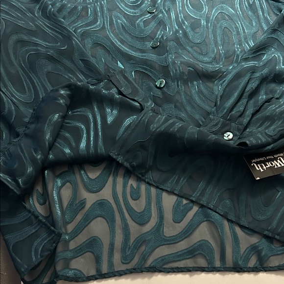 BonWorth Vintage Teal Swirl Pattern Button-Up Shirt NWT size M - Picture 7 of 8